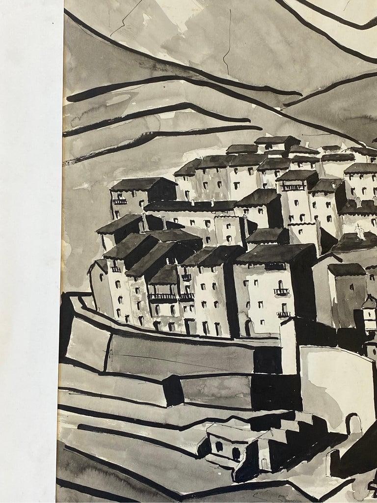 1950's Modernist Painting, Black & White Town Landscape, 1950 - 6