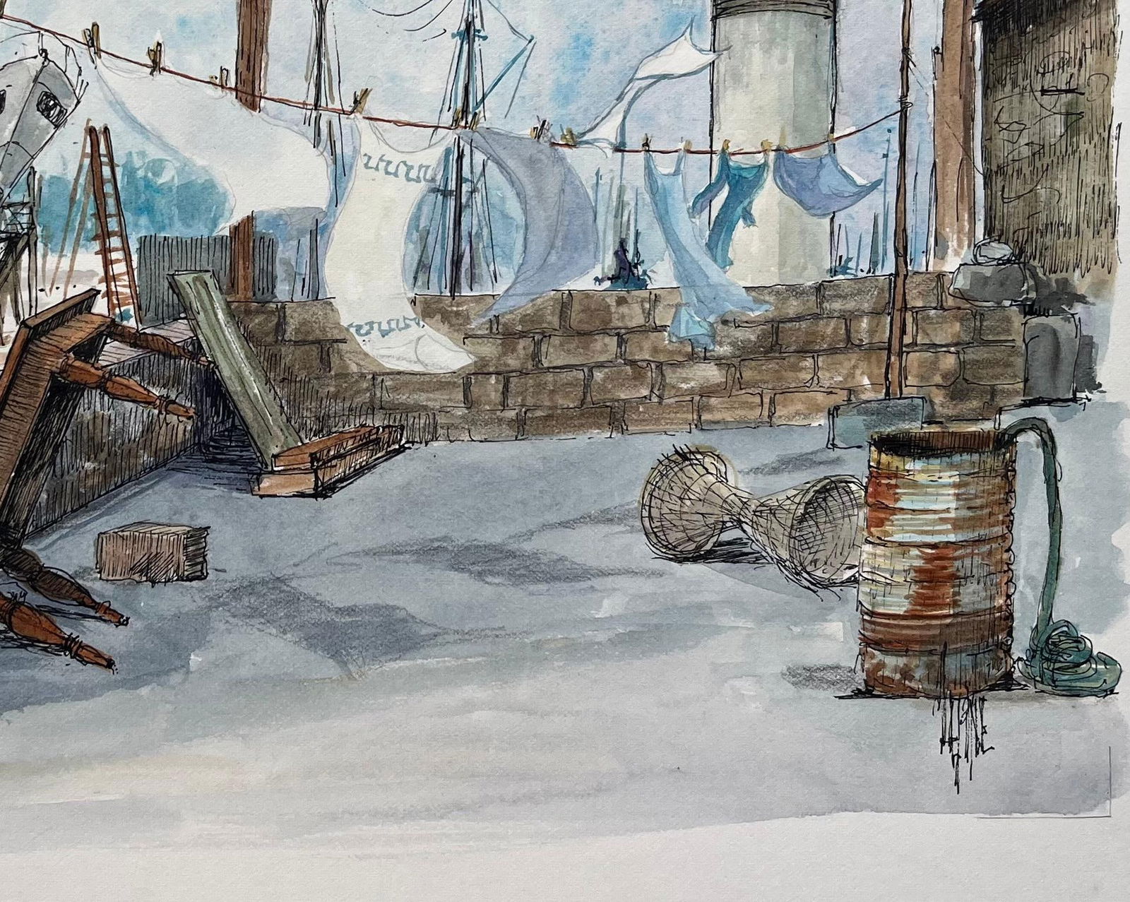 Robert Lepine (1929 - 2017); Brittany Watercolor of Guilvinec Fishing Port with Lighthouse and - 11