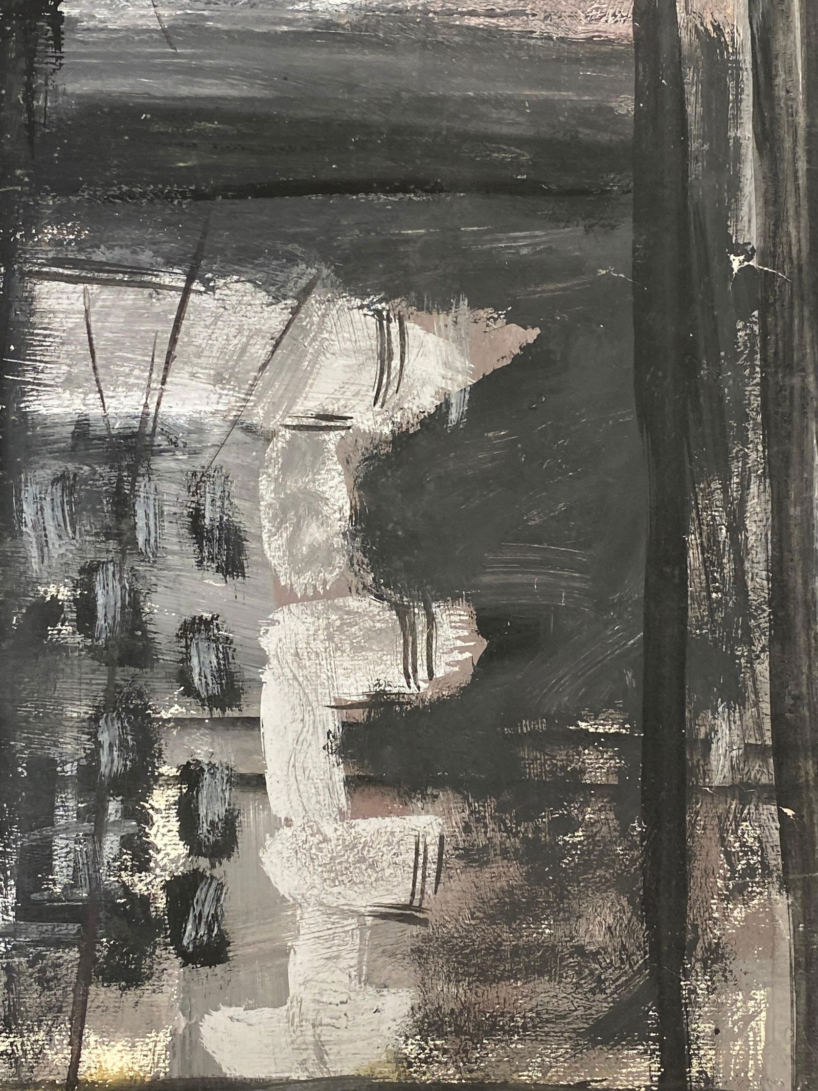 Mid Century French Post-Impressionist Painting, Grey Skies Through Window, 1950 - 7