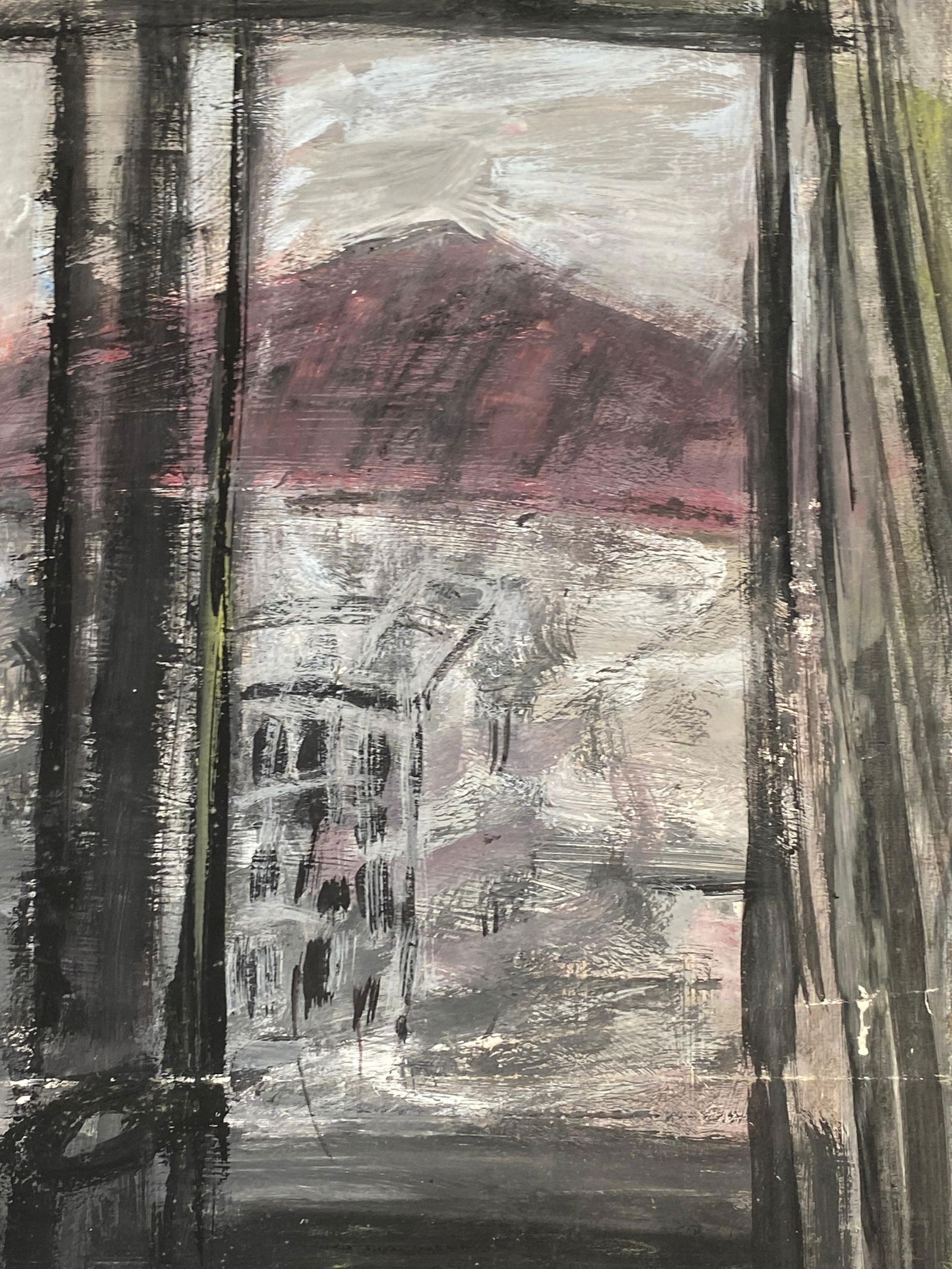 Mid Century French Post-Impressionist Painting, Grey Skies Through Window, 1950 - 5
