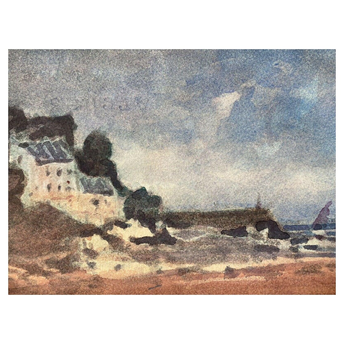 Maurice Mazeilie, French Impressionist Painting, Brittany Town On Coast, 20th Century: Title: Maurice Mazeilie, French Impressionist Painting, Brittany Town On Coast, 20th Century Description: Old Farm Buildings at Carrog by Ronald Birch, British circa 1970's watercolour on art paper, u