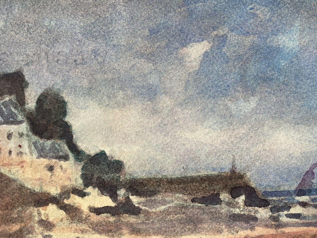 Maurice Mazeilie, French Impressionist Painting, Brittany Town On Coast, 20th Century - 3