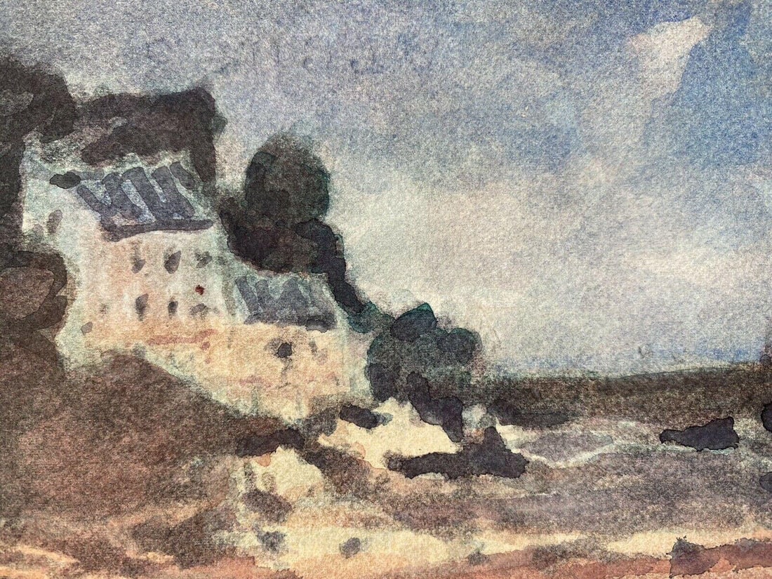Maurice Mazeilie, French Impressionist Painting, Brittany Town On Coast, 20th Century - 4