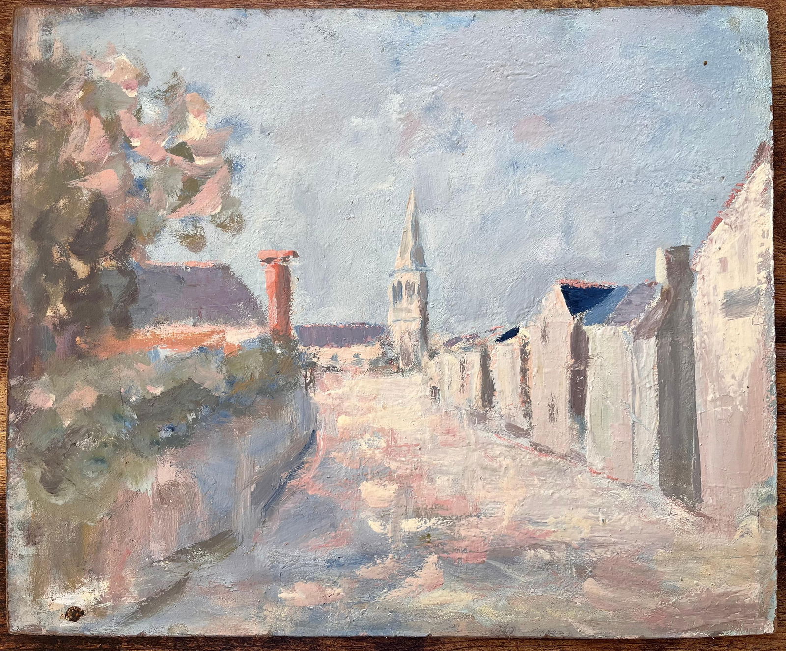 Fanch Lel; French Impressionist Village Street with Church Spire and Whitewashed Houses - 8