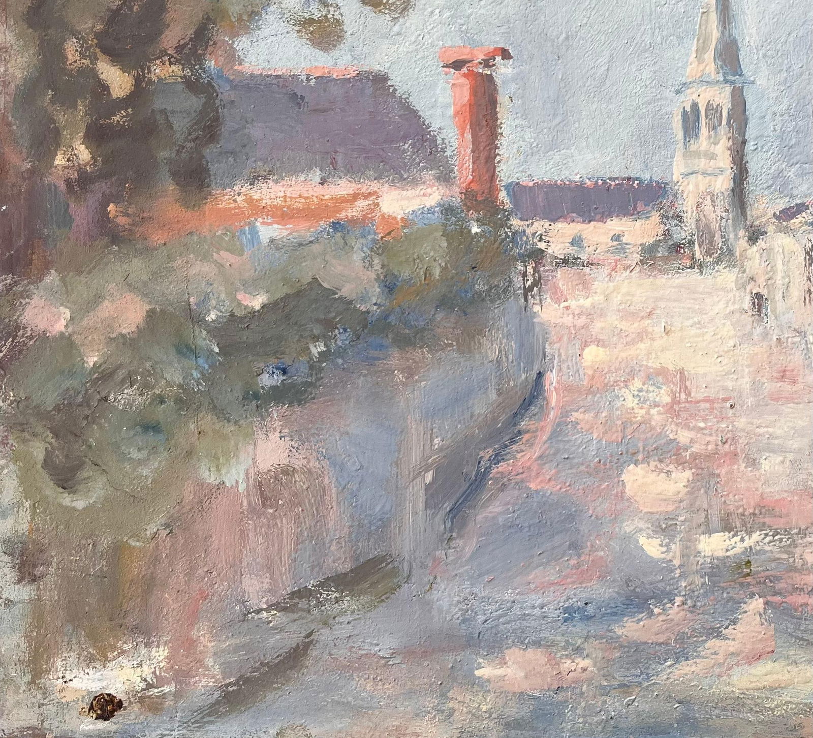 Fanch Lel; French Impressionist Village Street with Church Spire and Whitewashed Houses - 9