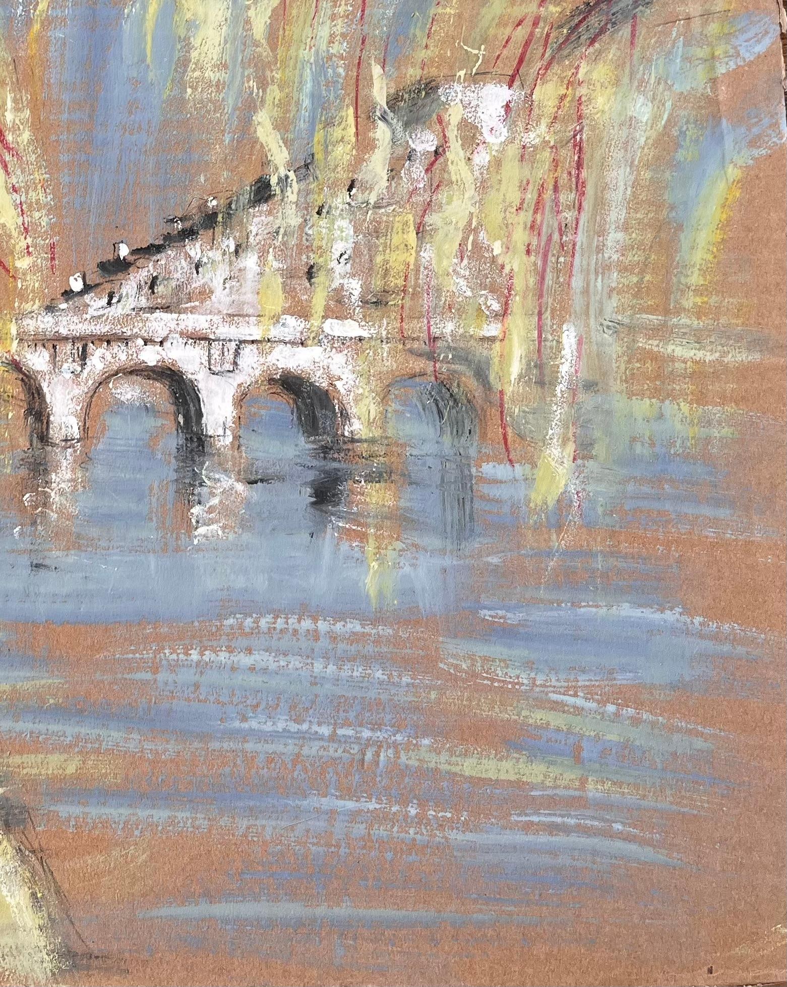 Fanch Lel; French Impressionist River Scene with Arched Bridge and Tree Lined Promenade - 9