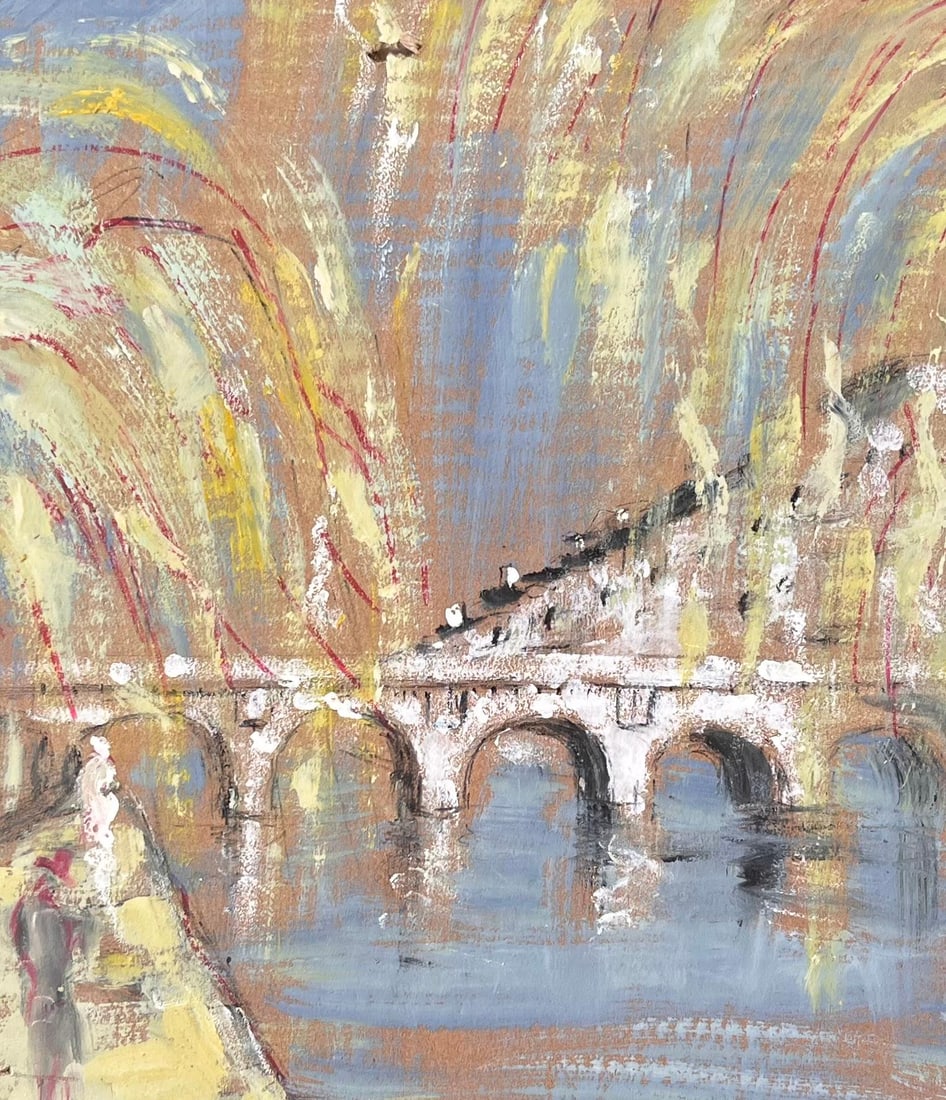 Fanch Lel; French Impressionist River Scene with Arched Bridge and Tree Lined Promenade - 10