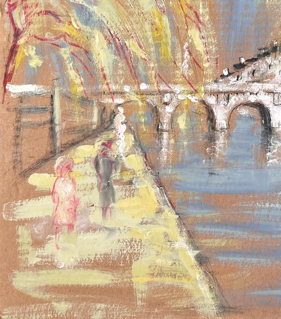 Fanch Lel; French Impressionist River Scene with Arched Bridge and Tree Lined Promenade - 6