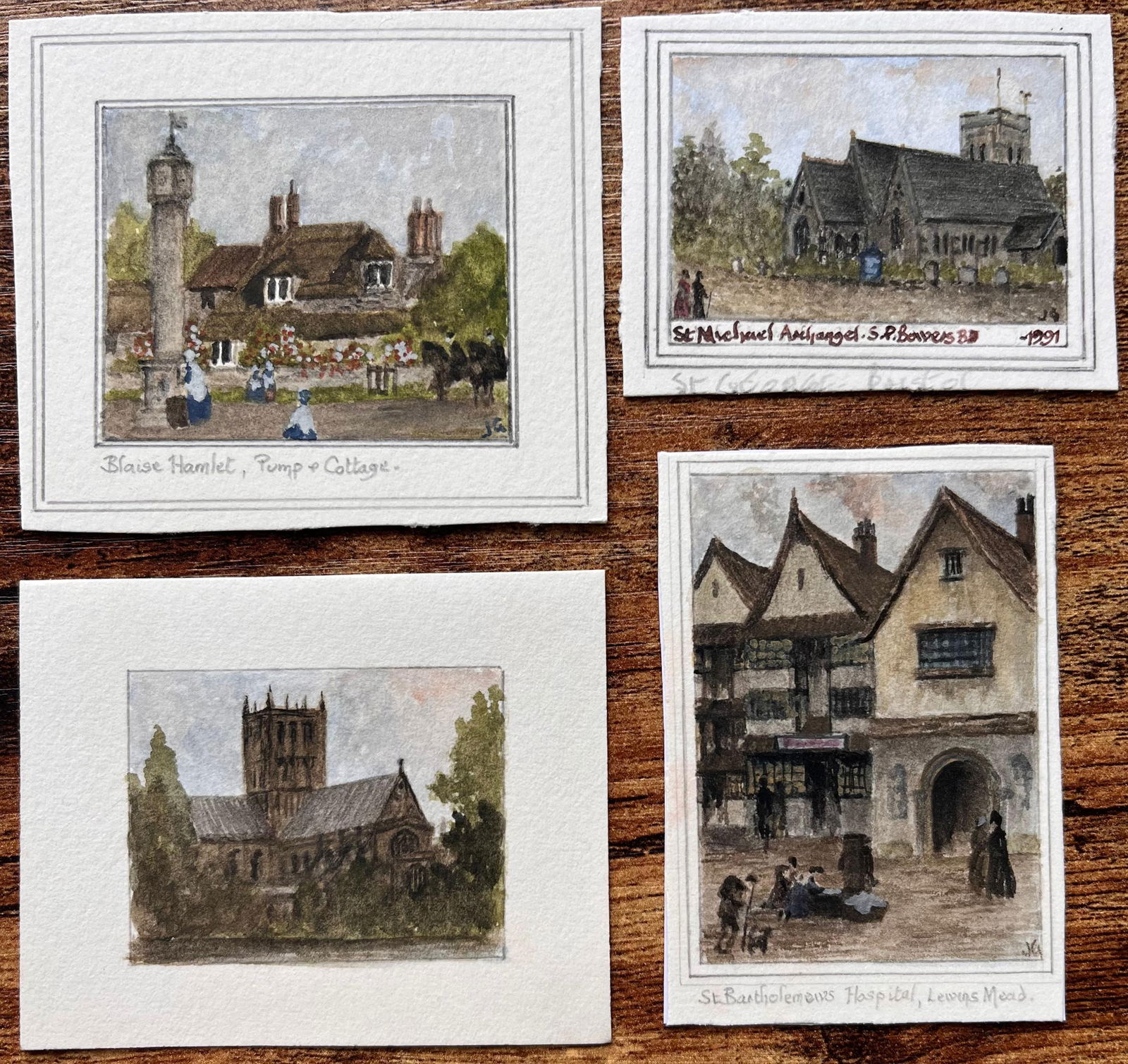 Jack Grunwell; Set of Four Historic Miniature Watercolors of Blaise Hamlet and Bristol Landmark - 15