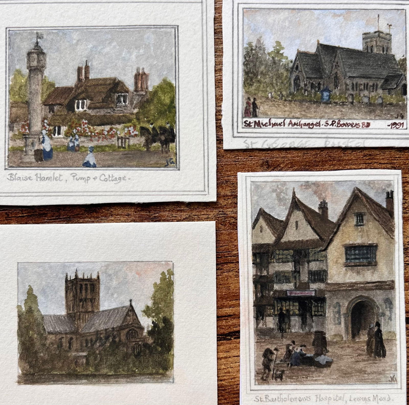 Jack Grunwell; Set of Four Historic Miniature Watercolors of Blaise Hamlet and Bristol Landmark - 7