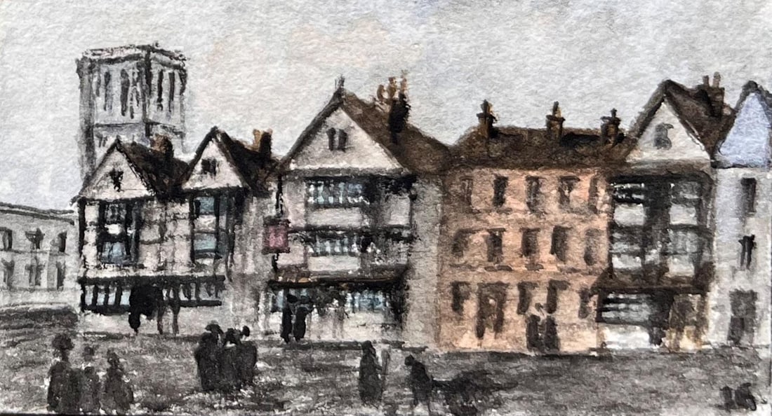 Jack Grunwell; Set of Six Miniature Watercolors of Historic Bristol Streets and Buildings - 14