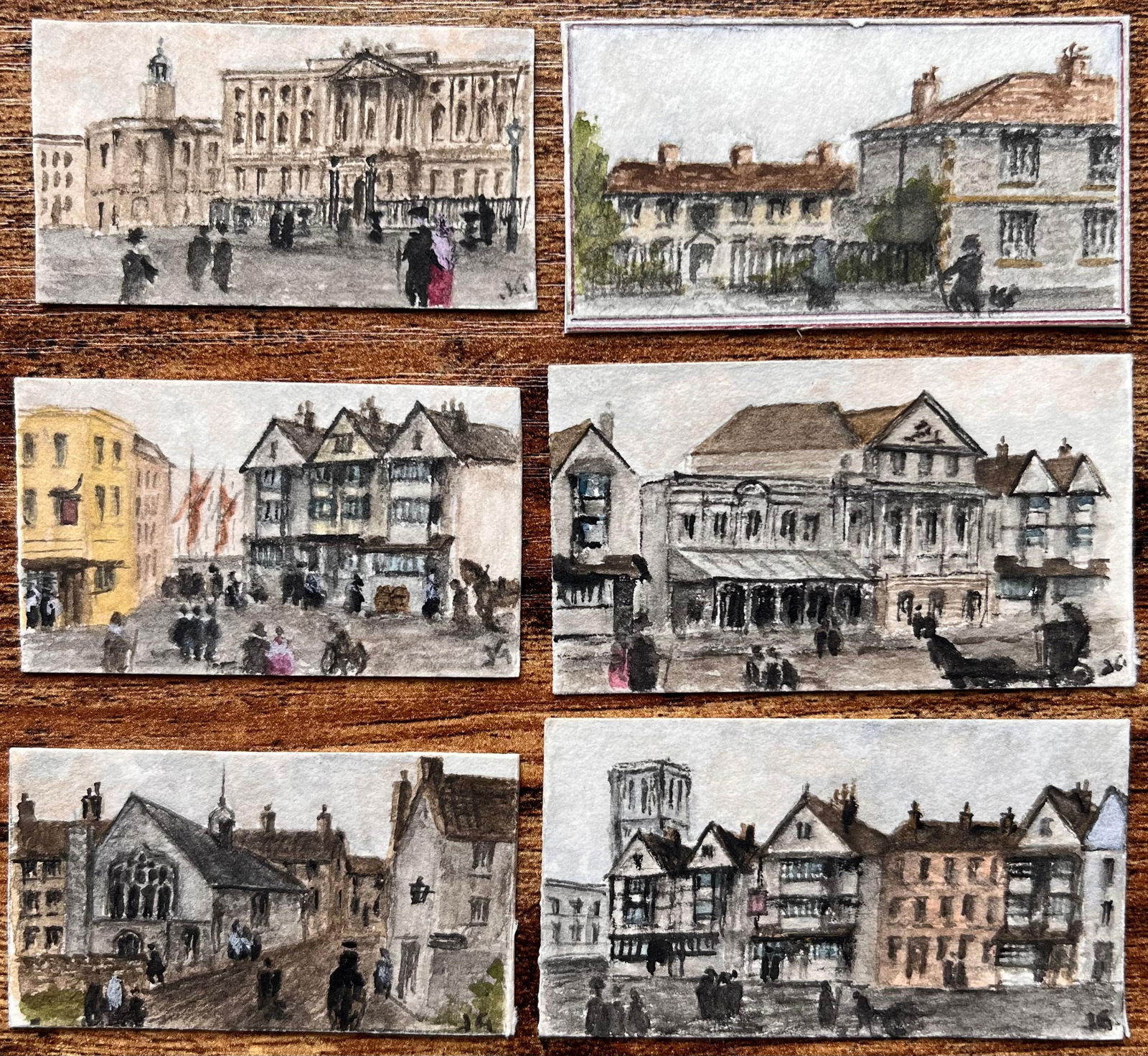 Jack Grunwell; Set of Six Miniature Watercolors of Historic Bristol Streets and Buildings - 17