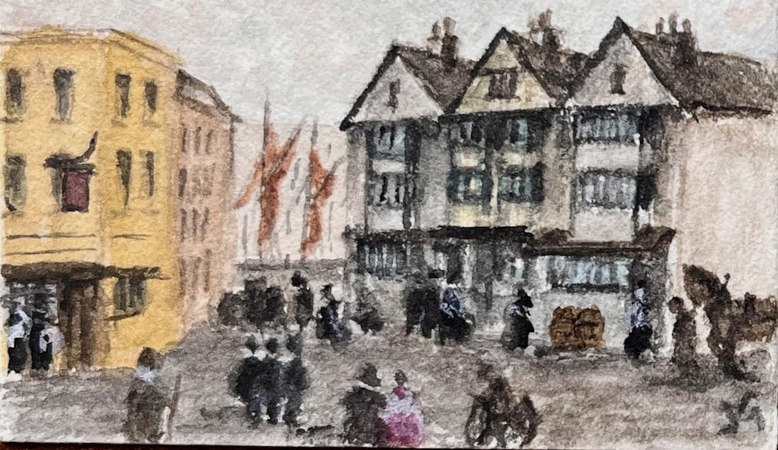 Jack Grunwell; Set of Six Miniature Watercolors of Historic Bristol Streets and Buildings - 3