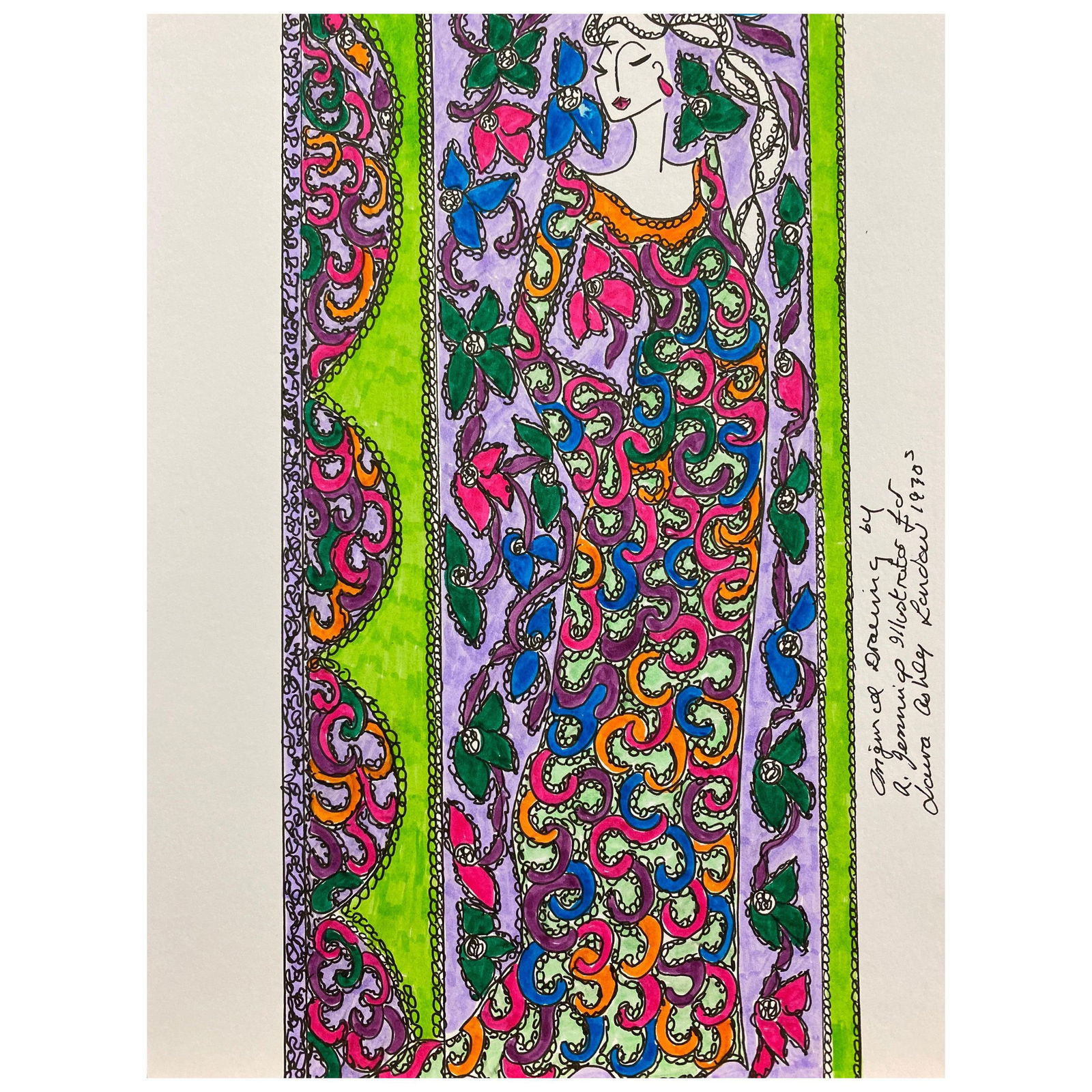 Original Fashion Design Illustration Watercolor Painting Laura Ashley Designer, circa 2000s - 7