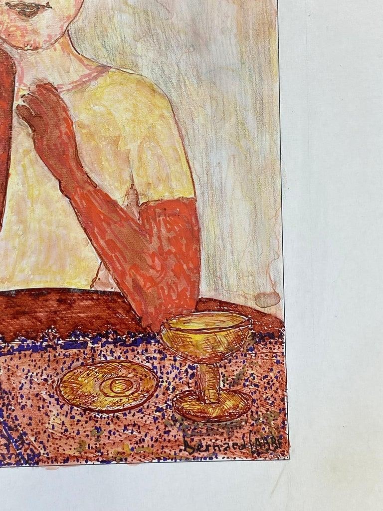 1950's French Modernist / Cubist Painting, Fashionable Lady in Chic Hat, 1950 - 7