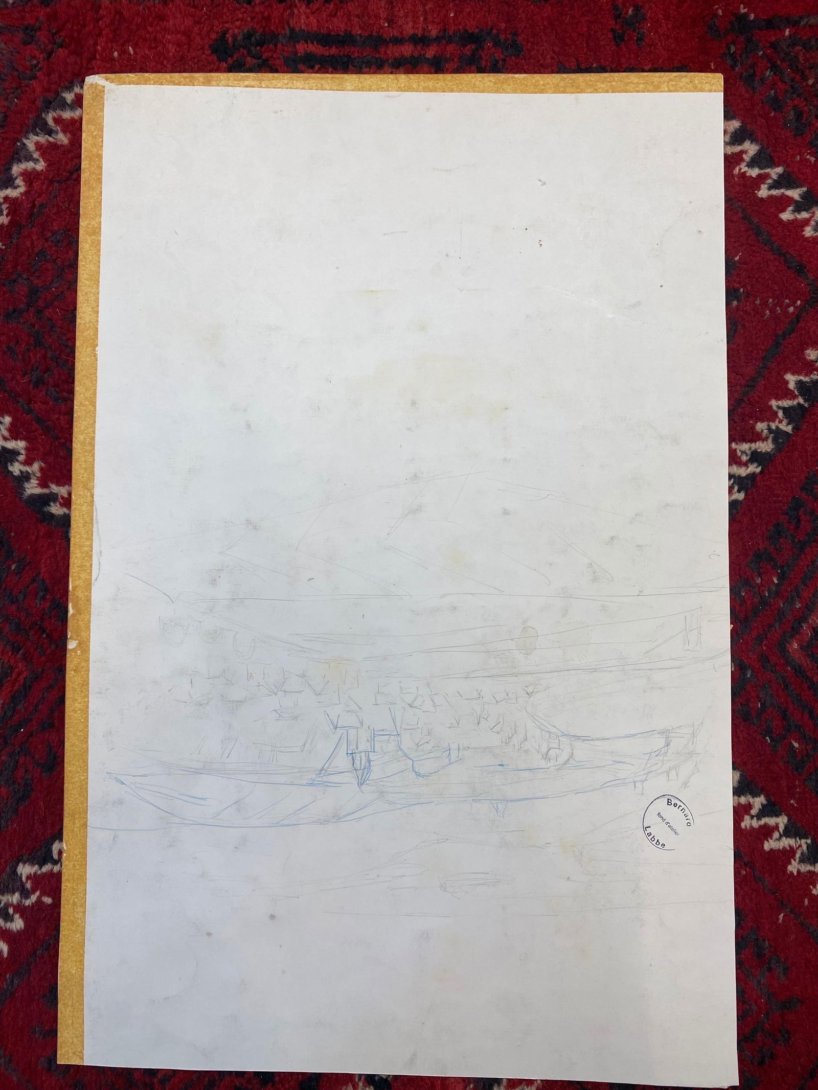 1950's Modernist Painting, Bright Blue Town Landscape with Horse and Figures, 1950s - 3