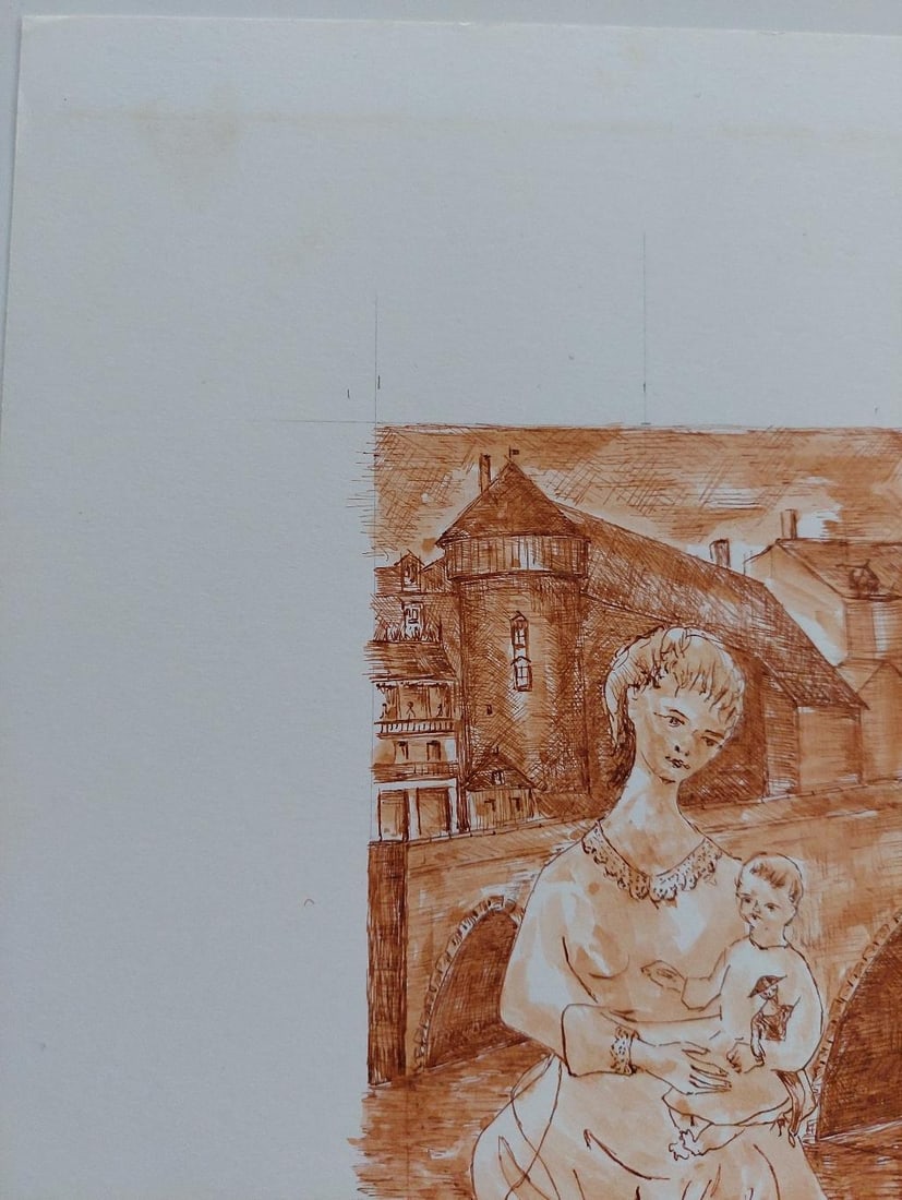 20th Century French Modernist Cubist Painting, Mother and Child, 20th Century - 13