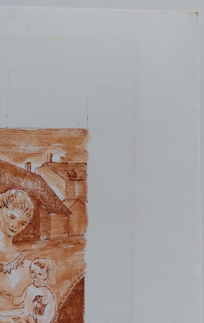 20th Century French Modernist Cubist Painting, Mother and Child, 20th Century - 14