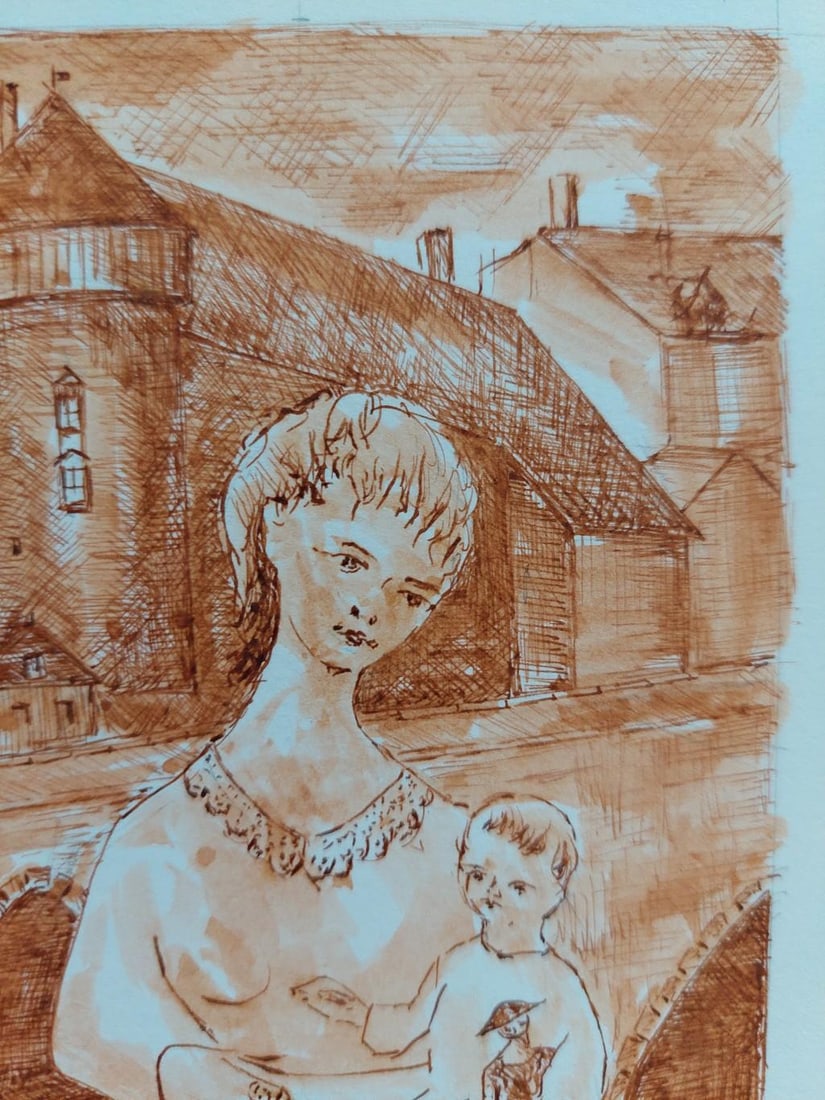 20th Century French Modernist Cubist Painting, Mother and Child, 20th Century - 17