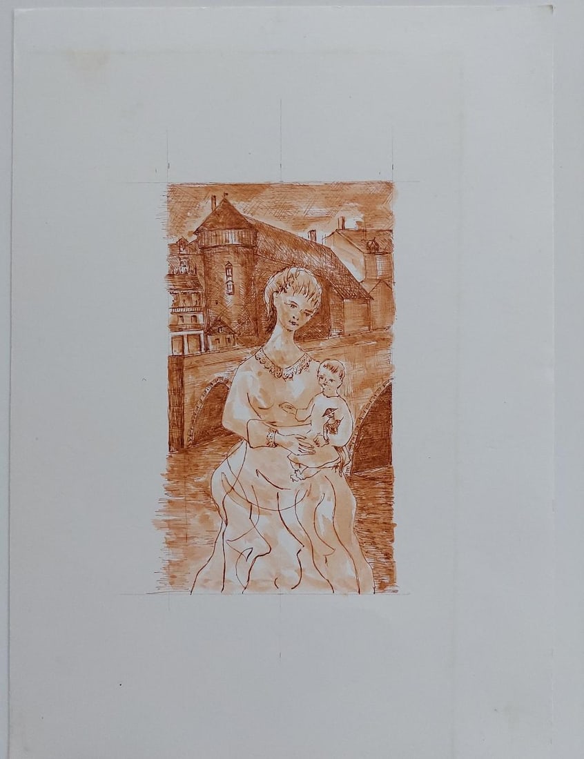 20th Century French Modernist Cubist Painting, Mother and Child, 20th Century - 2