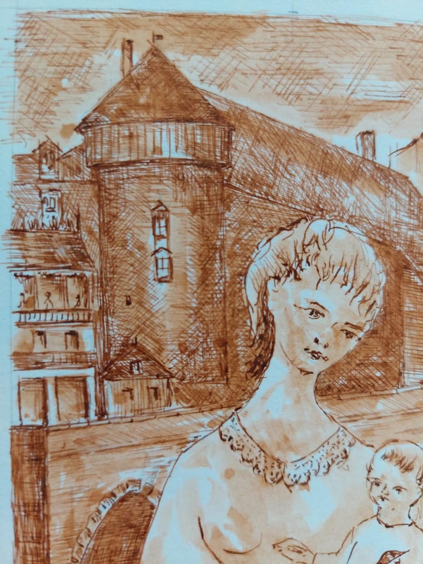 20th Century French Modernist Cubist Painting, Mother and Child, 20th Century - 3