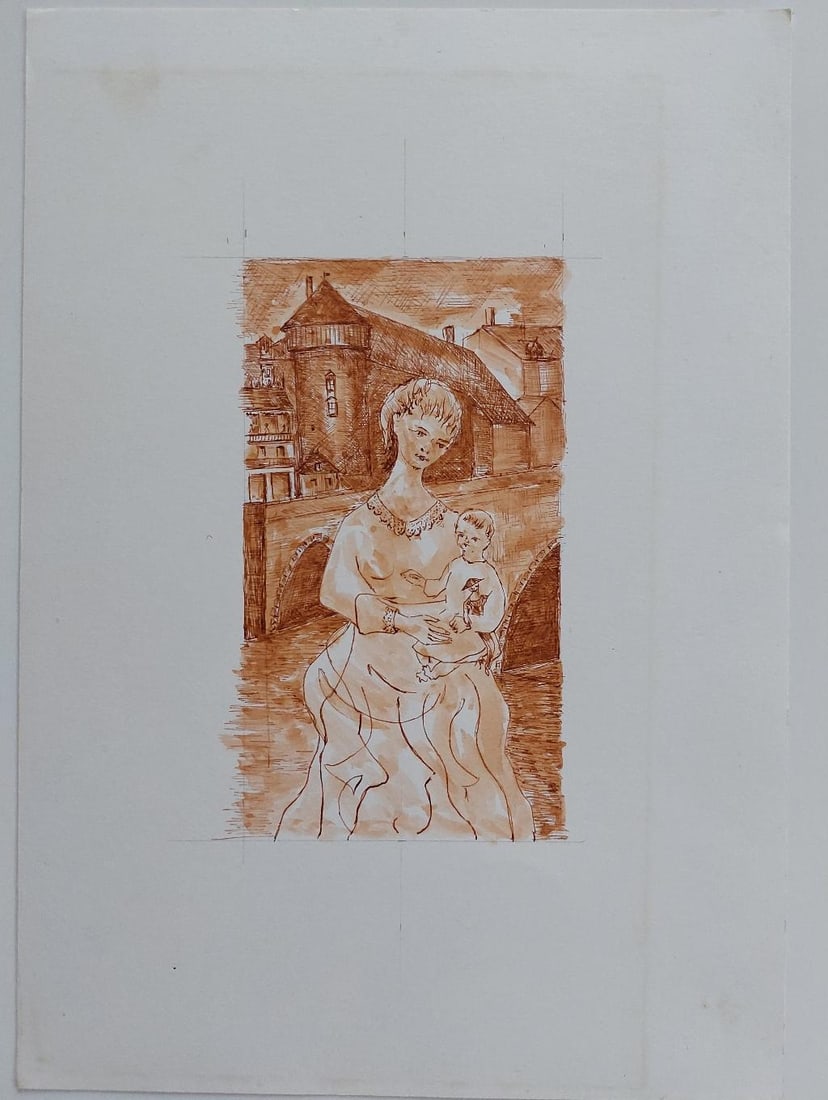 20th Century French Modernist Cubist Painting, Mother and Child, 20th Century - 8