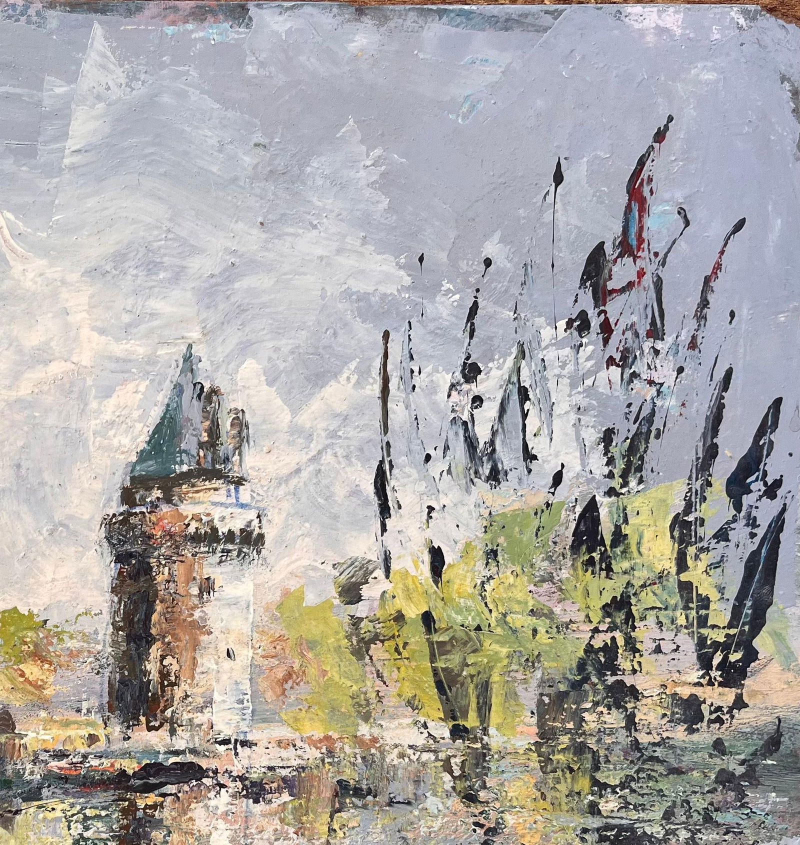 Fanch Lel; French Impressionist Oil of Twin Turrets and Trees Reflected in River Scene - 12