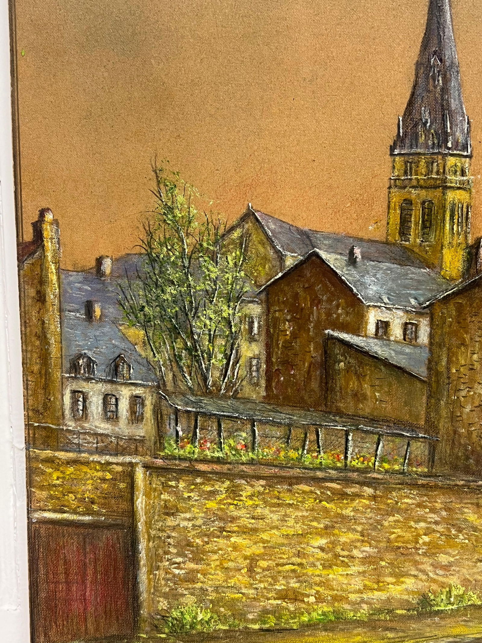 Jean Fourie; Quiet Street with Blossoming Tree and Church Spire at Dusk Oil Painting, 1950 - 11