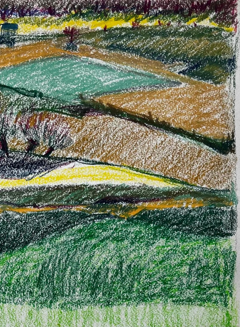 Guy Nicod; French Rolling Hills with Meadows and Wildflowers Pastel Landscape Drawing - 7