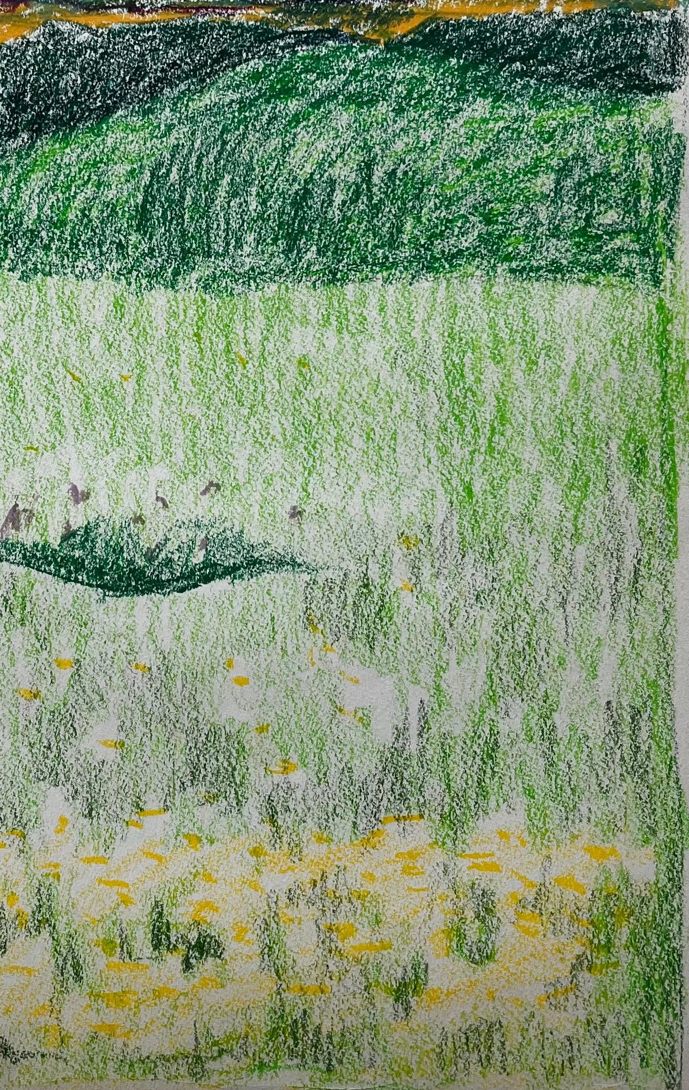 Guy Nicod; French Rolling Hills with Meadows and Wildflowers Pastel Landscape Drawing - 8