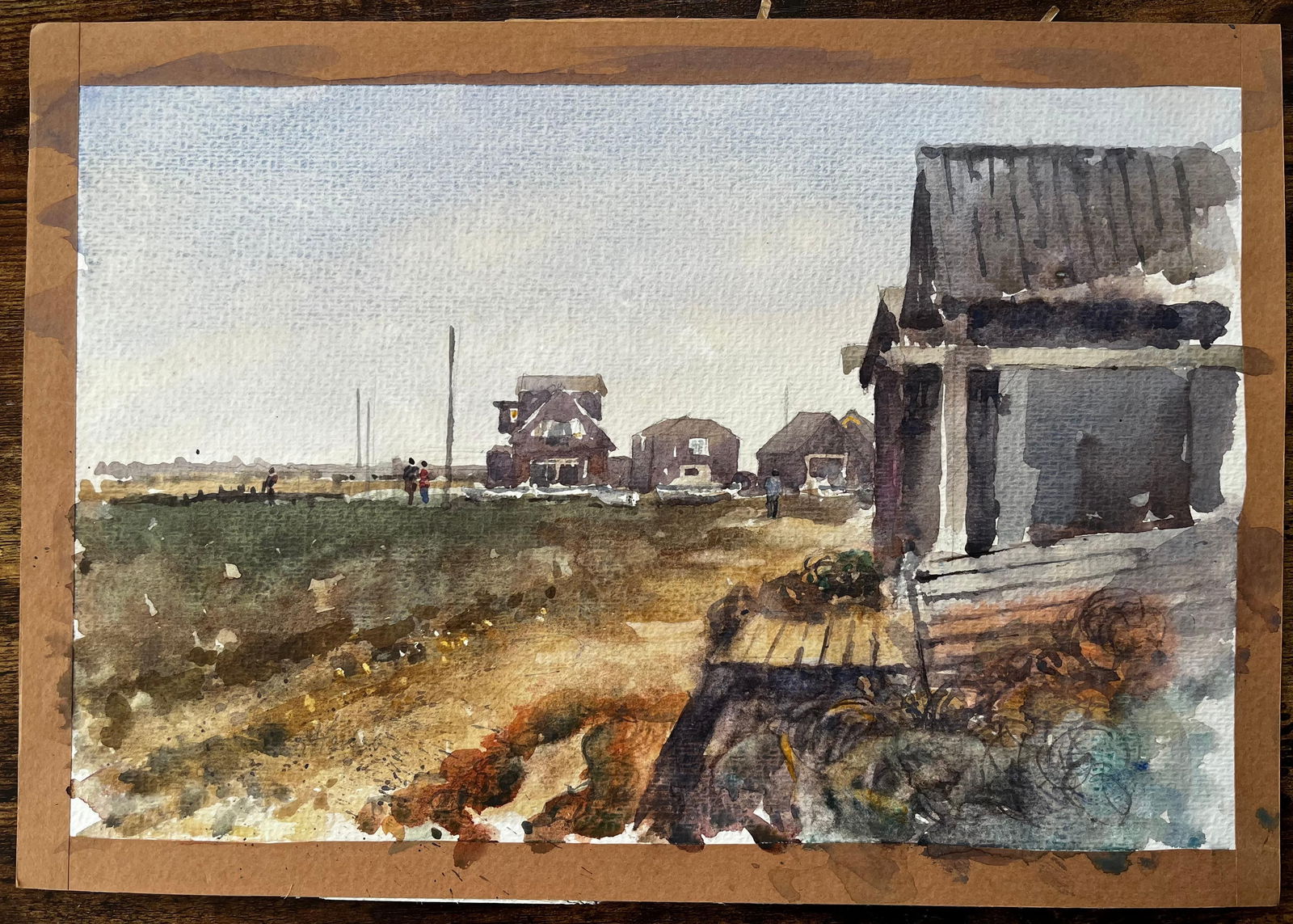 Anthony Herbert; Walberswick Coastal Cottages with Figures and Fishing Shed Watercolour Scene - 5