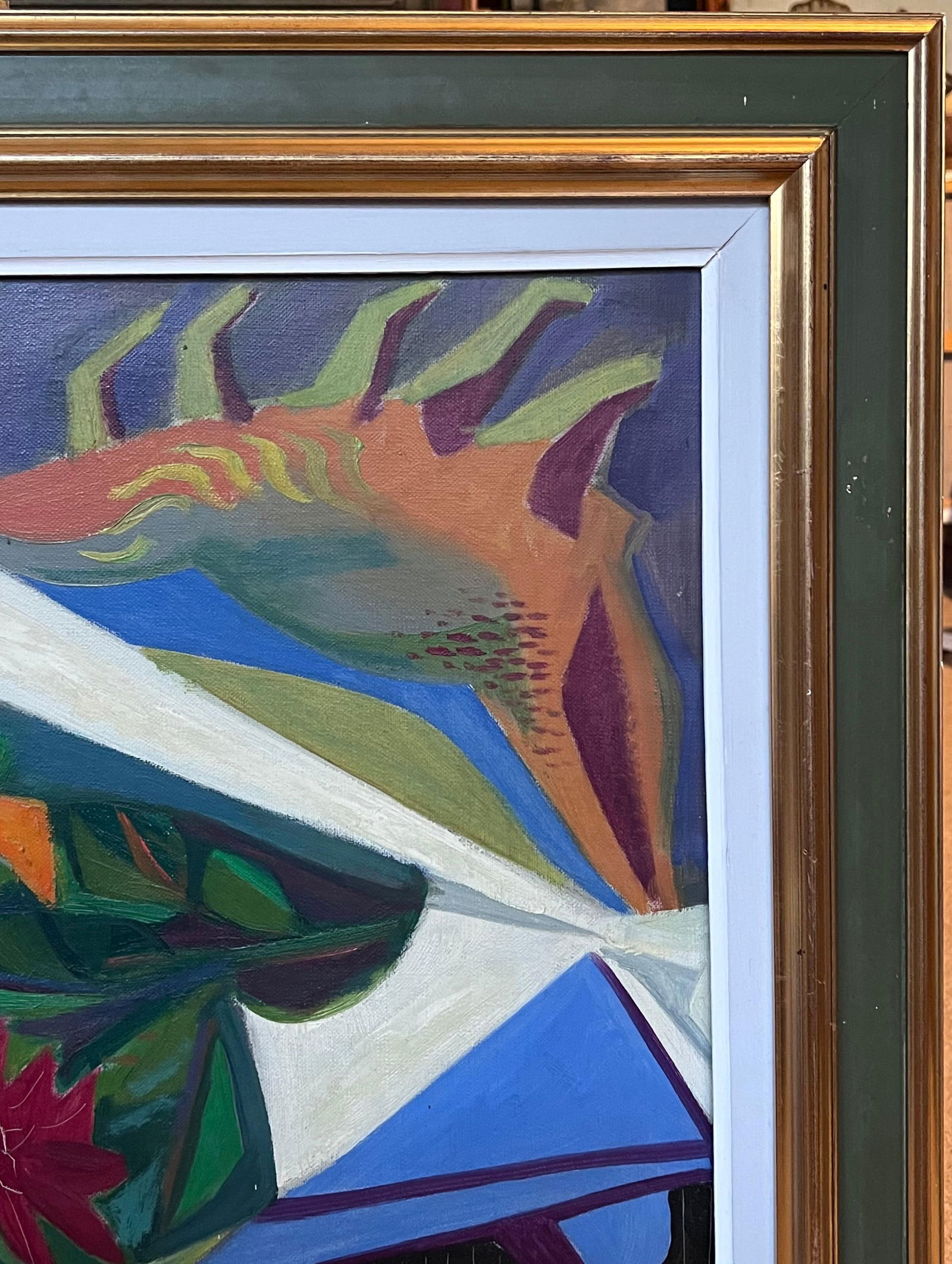 M. Peiffer; 1940s French Fauvist Modernist Still Life Flowers on Table Interior Oil Painting, 1946 - 8