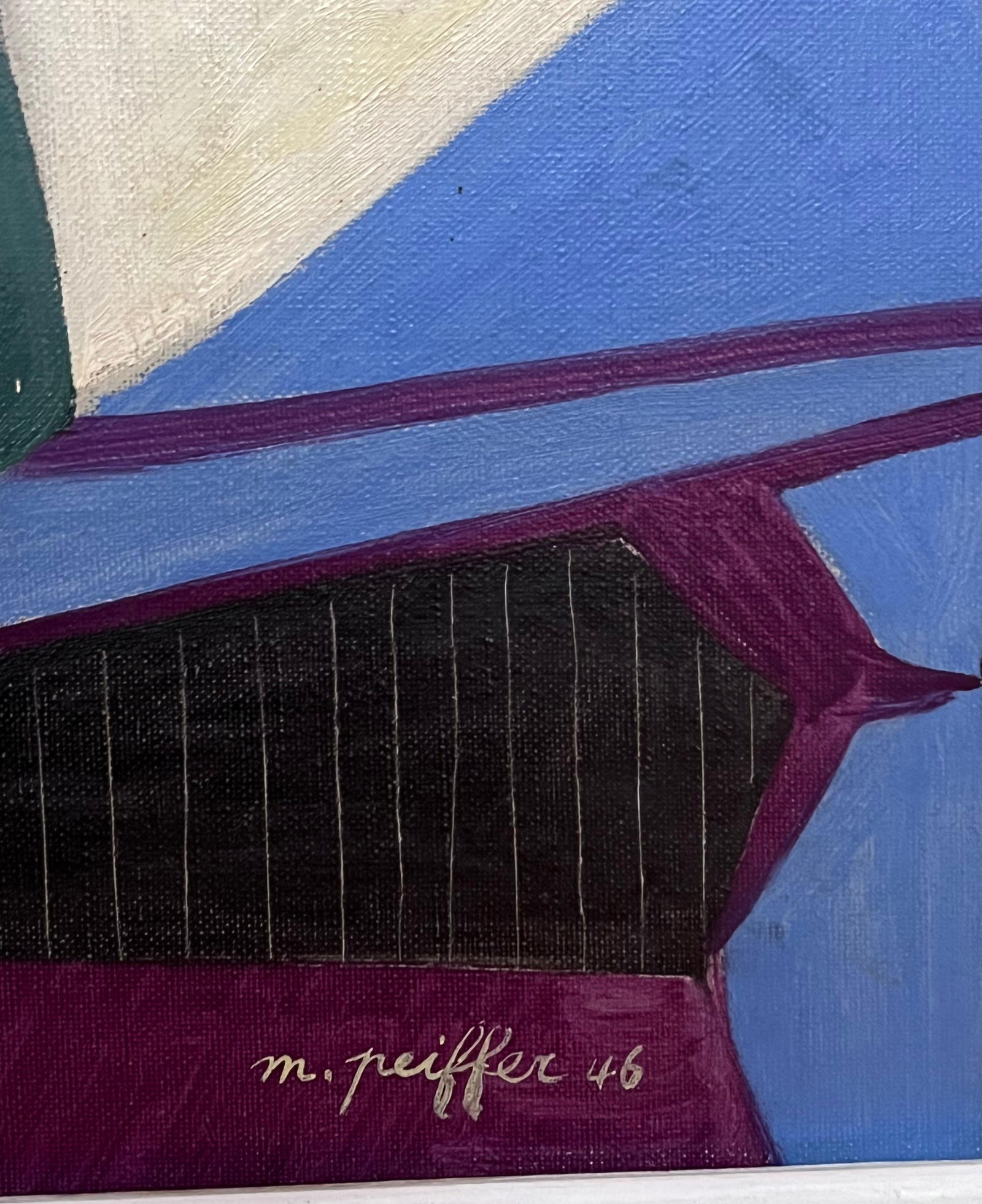 M. Peiffer; 1940s French Fauvist Modernist Still Life Flowers on Table Interior Oil Painting, 1946 - 9