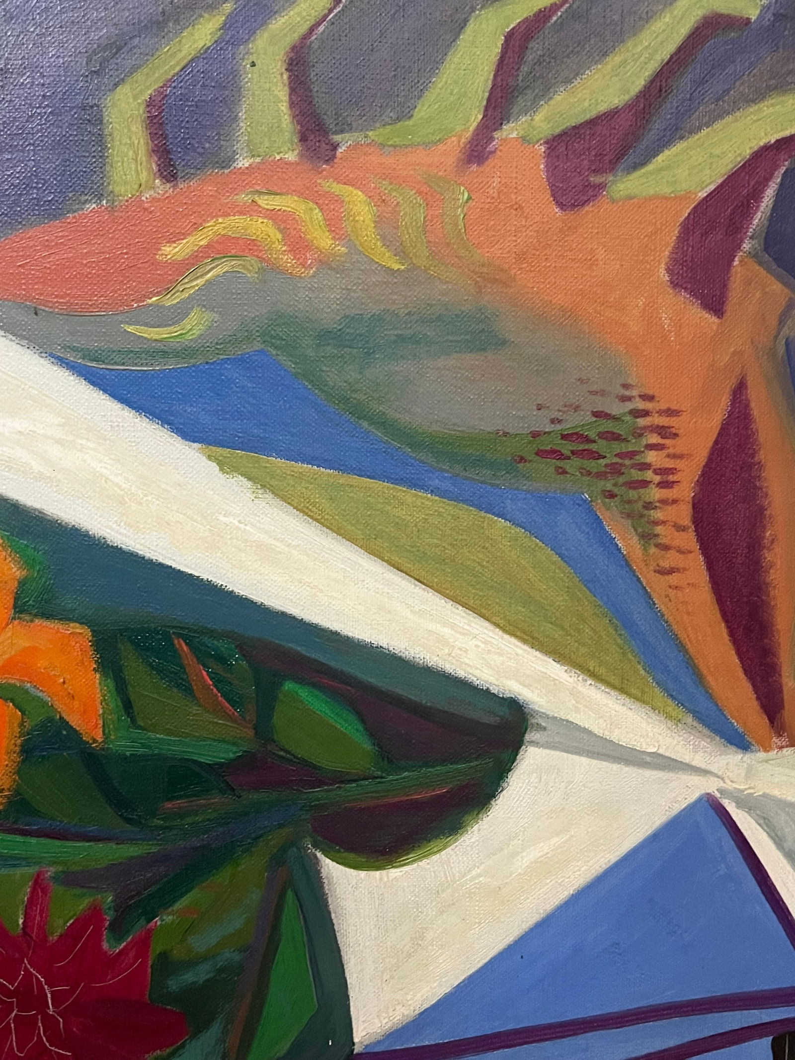 M. Peiffer; 1940s French Fauvist Modernist Still Life Flowers on Table Interior Oil Painting, 1946 - 6