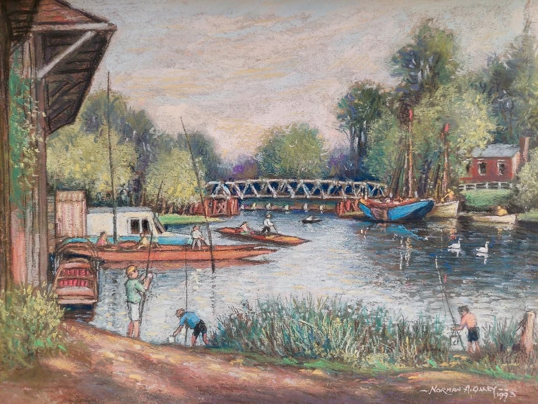 English School; 20th Century Traditional English Pastel Summer Evening by the Thames, 20th Century - 7