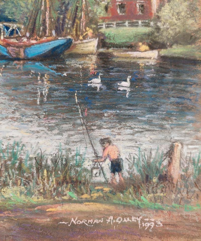 English School; 20th Century Traditional English Pastel Summer Evening by the Thames, 20th Century - 8