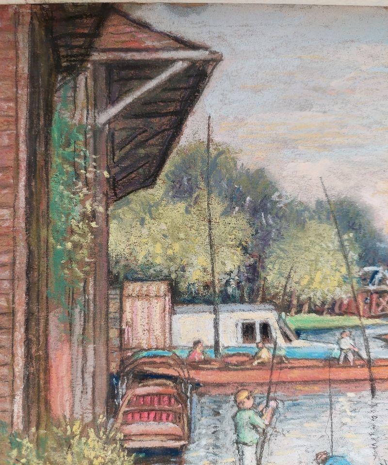 English School; 20th Century Traditional English Pastel Summer Evening by the Thames, 20th Century - 10