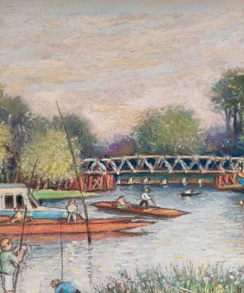English School; 20th Century Traditional English Pastel Summer Evening by the Thames, 20th Century - 11