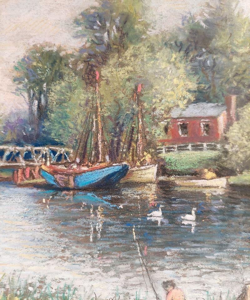 English School; 20th Century Traditional English Pastel Summer Evening by the Thames, 20th Century - 13