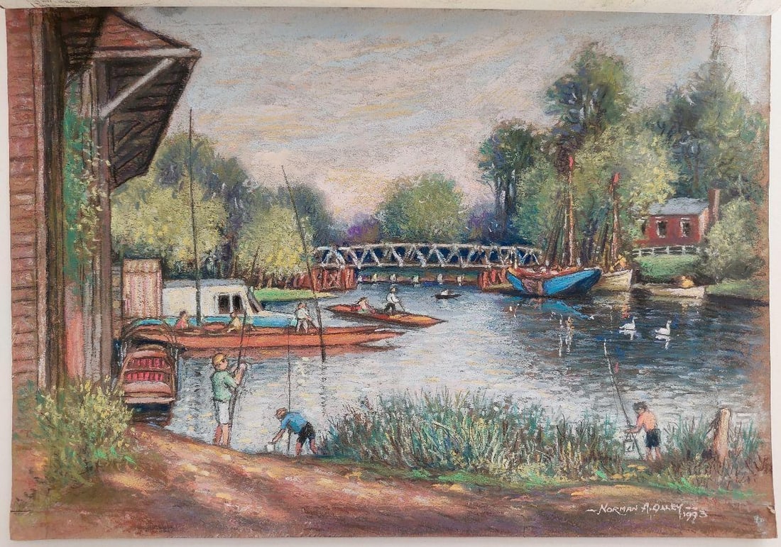 English School; 20th Century Traditional English Pastel Summer Evening by the Thames, 20th Century - 5