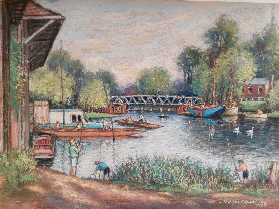 English School; 20th Century Traditional English Pastel Summer Evening by the Thames, 20th Century - 6