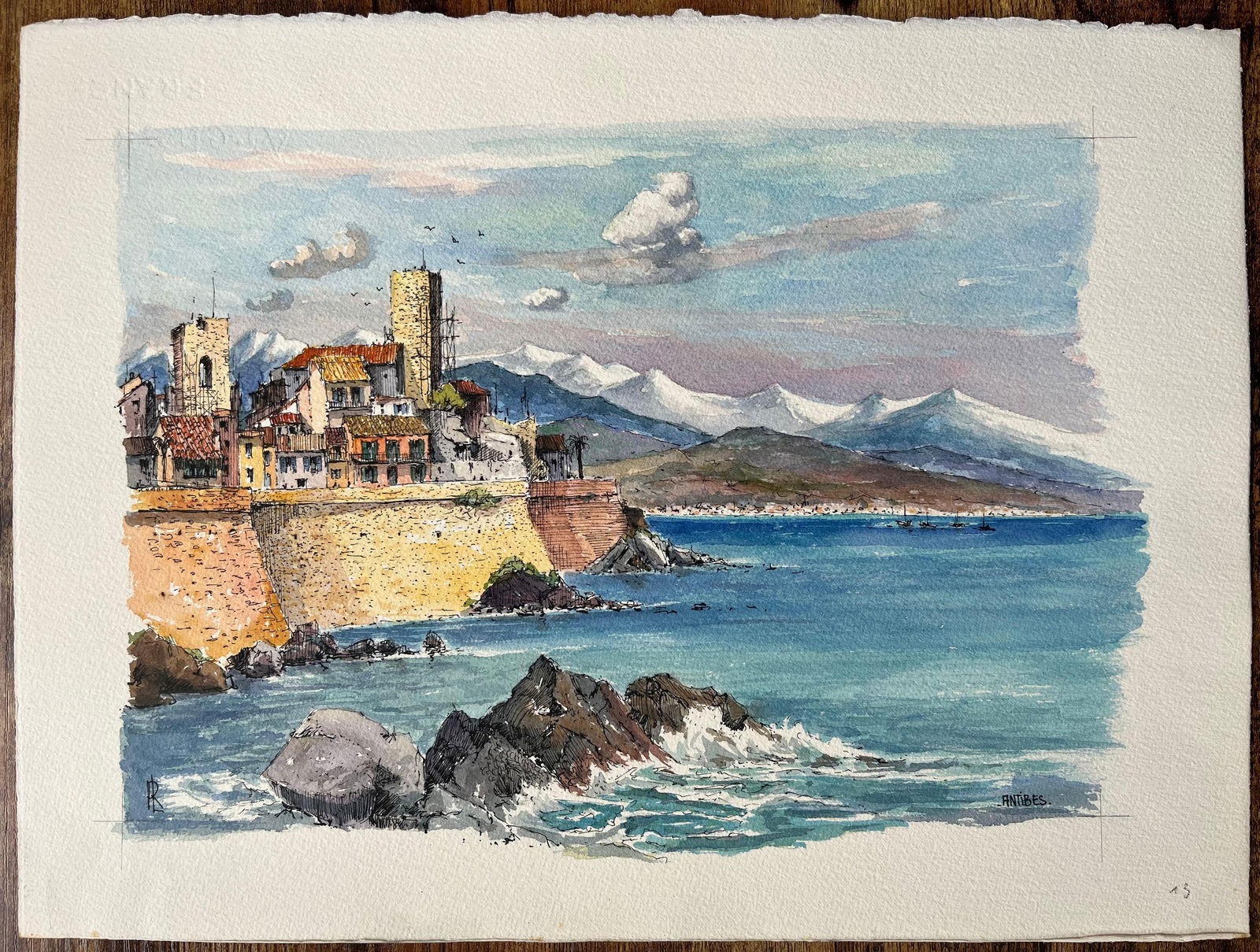 Robert Lepine (1929 - 2017); French Watercolor of Antibes Coastline with Fortified Walls and - 5