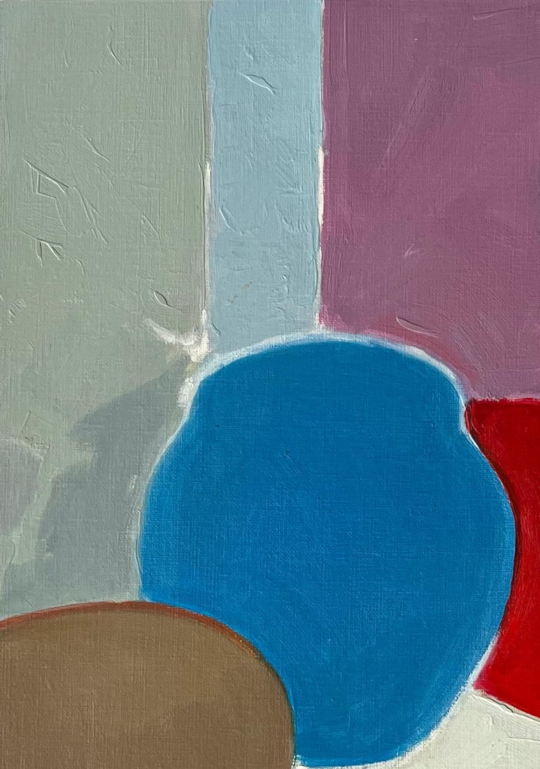 Roland Pichard; Original Oil Painting of Blue Vase, Brown Bowl, and Eggs on a Table - 8