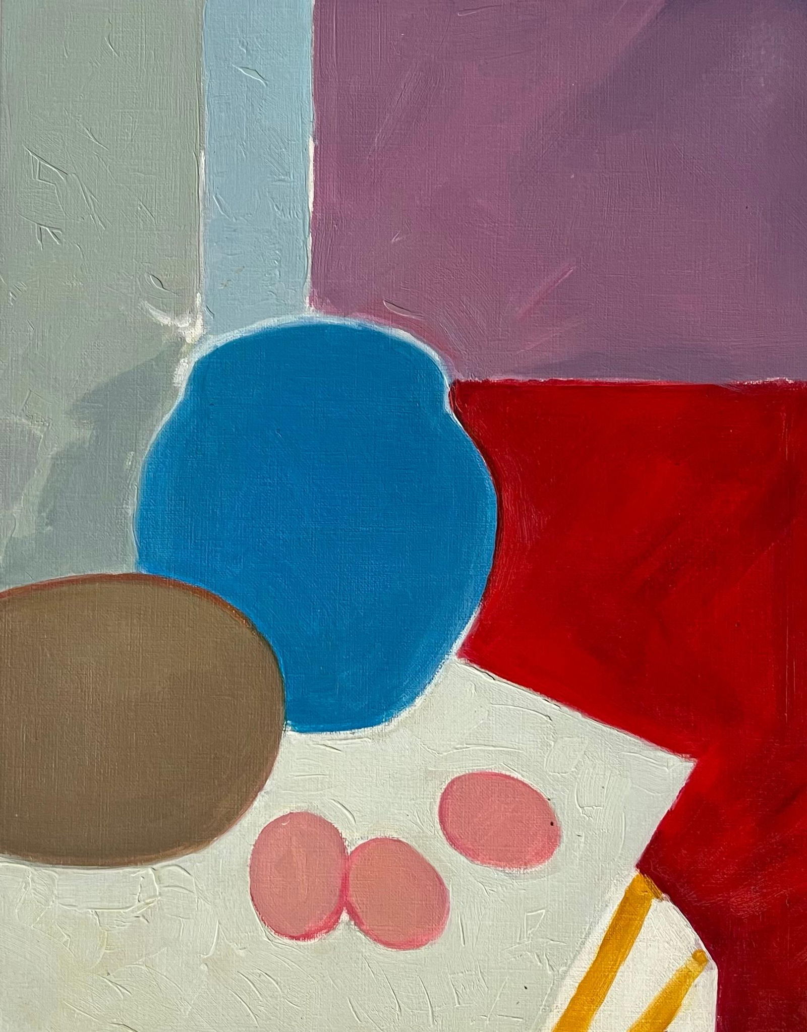 Roland Pichard; Original Oil Painting of Blue Vase, Brown Bowl, and Eggs on a Table - 11