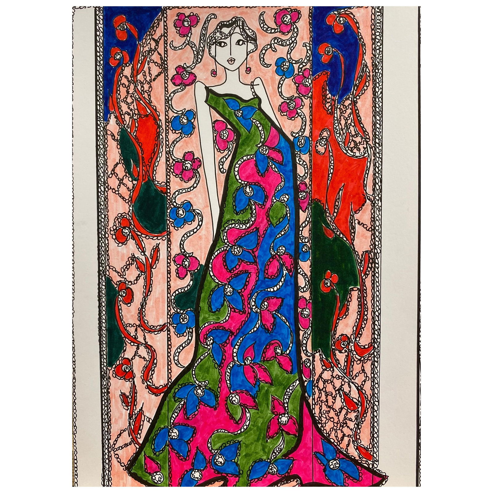 Original Fashion Design Illustration Watercolor Painting Laura Ashley Designer, circa 2000s: Title: Original Fashion Design Illustration Watercolor Painting Laura Ashley Designer, circa 2000s Description: A very fine original antique English botanical watercolour painting depicting this beaut