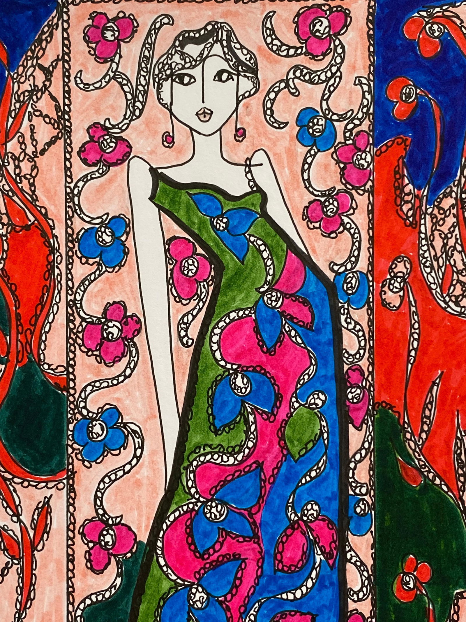 Original Fashion Design Illustration Watercolor Painting Laura Ashley Designer, circa 2000s - 2