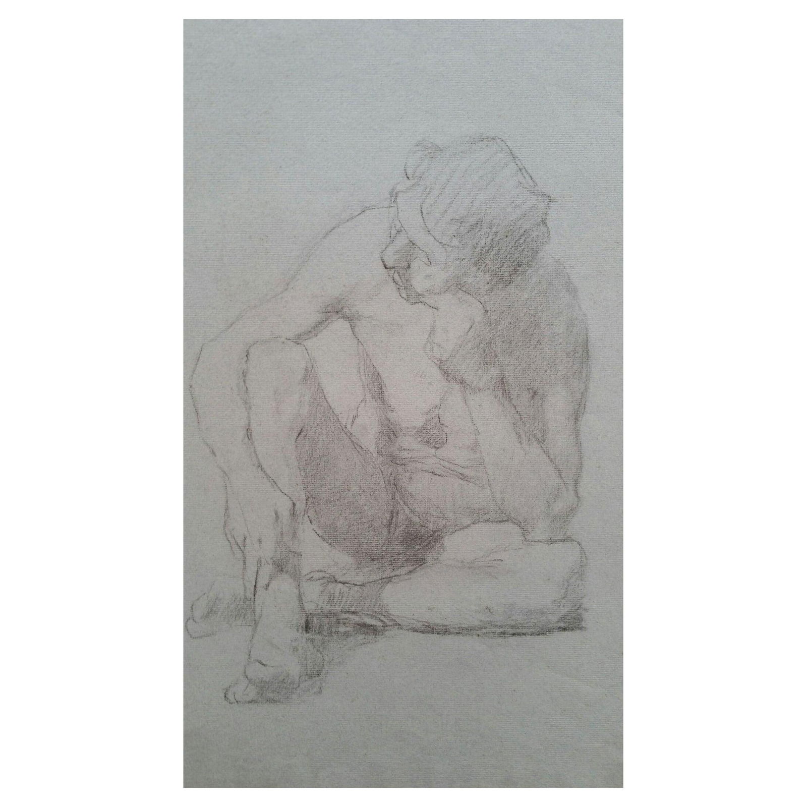 English Graphite Portrait Sketch of Male Figure, Seated, circa 1880-1905: Title: English Graphite Portrait Sketch of Male Figure, Seated, circa 1880-1905 Description: French Impressionist 'en plein air' original painting by Maurice Mazeilie (French) oil painting on thin boa