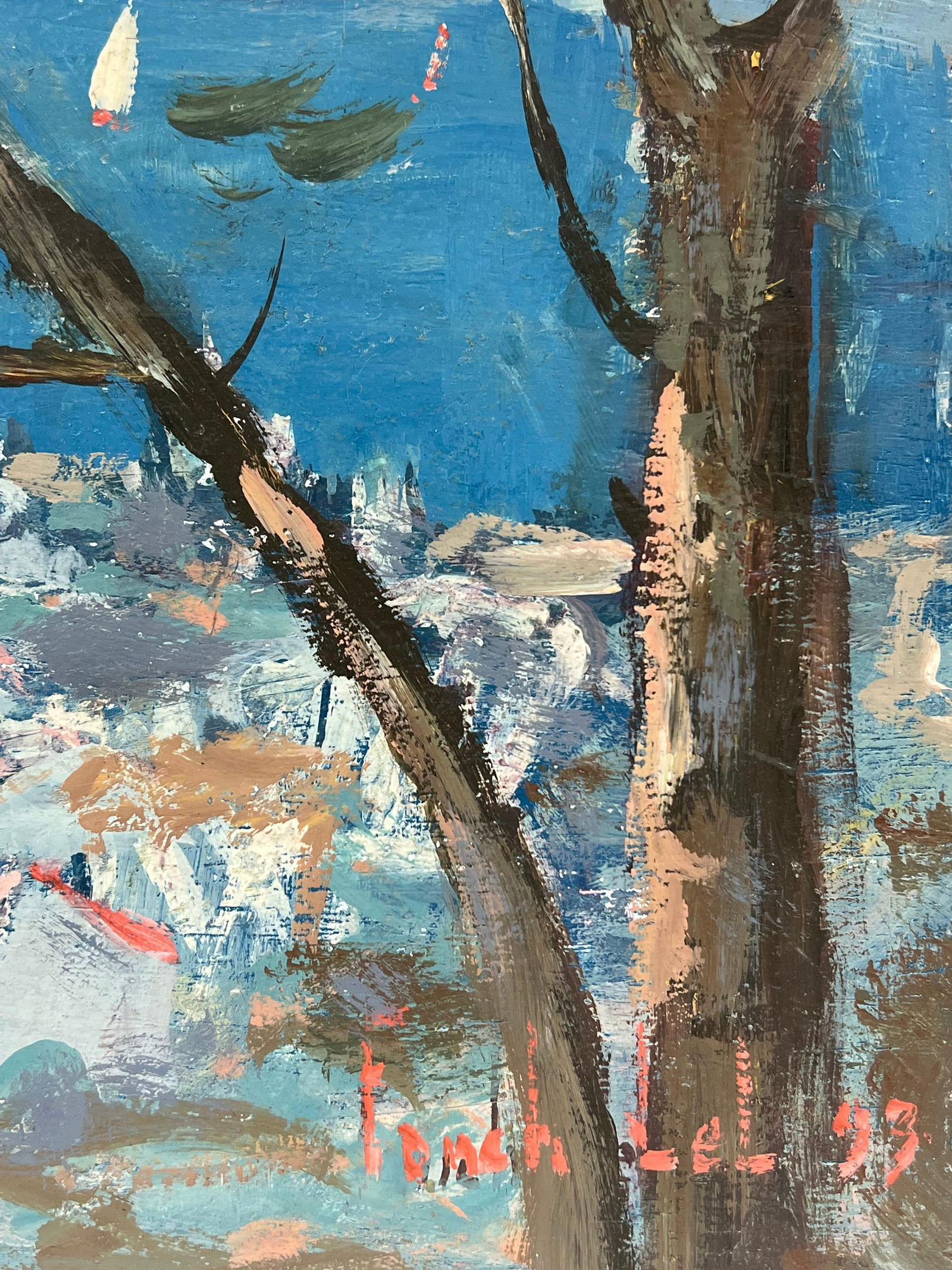 Fanch Lel; French Impressionist Provence Seaside Village with Sailboats on the Horizon, 1999 - 6