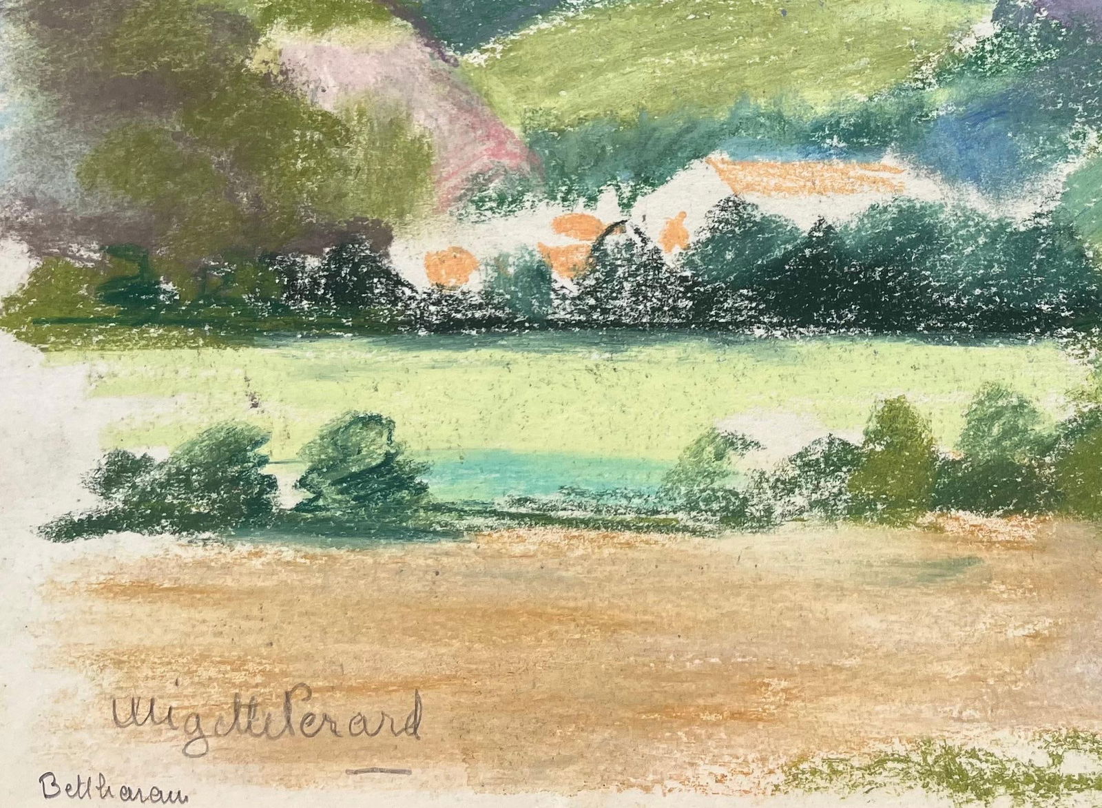 Anne Marie Migette Perard; Mid-20th Century French Pastel Landscape of Bethonvilliers Village in - 9