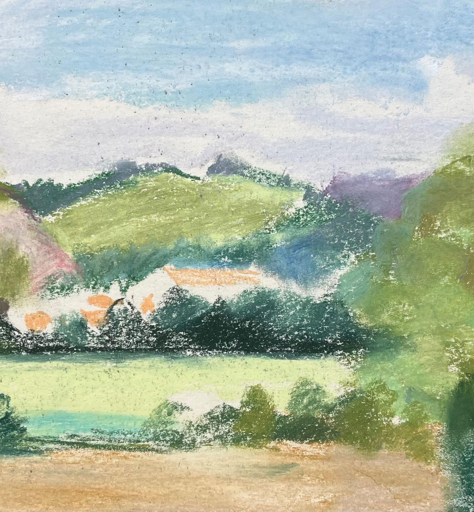 Anne Marie Migette Perard; Mid-20th Century French Pastel Landscape of Bethonvilliers Village in - 10
